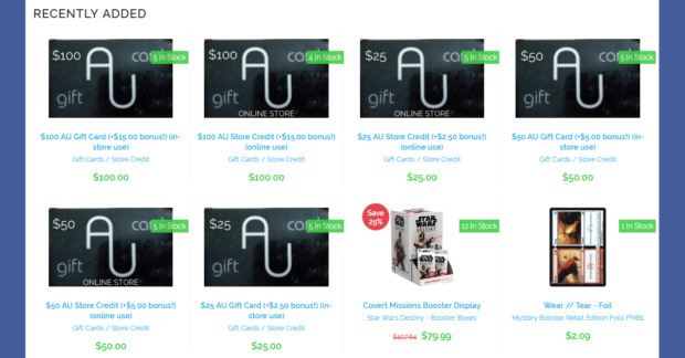 screenshot of Alternate Universes' online store